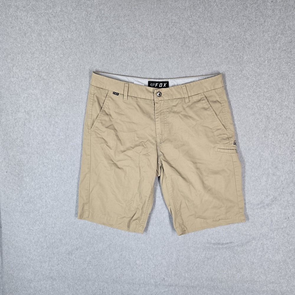 Fox Men Shorts 34 Khaki Chino 11" Inseam Logo Pockets Skater Casual